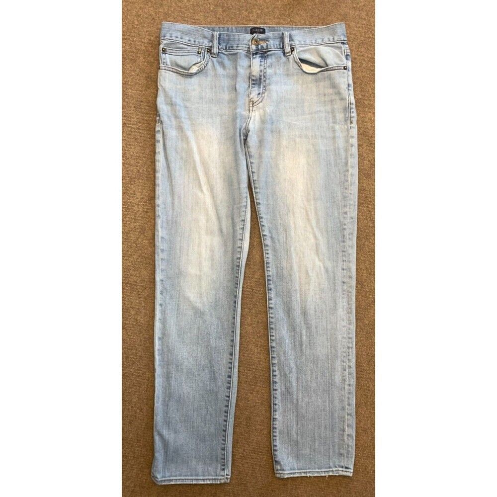 J Crew Driggs Jeans Mens 33X32 Straight Leg Slim Fit Stretch Distressed Denim